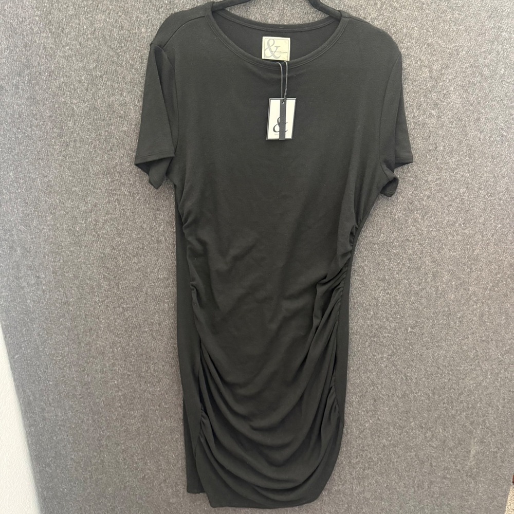 Ampersand Avenue Better Than Basics Black Midi Shirt Dress Raven Ruched Side XL
